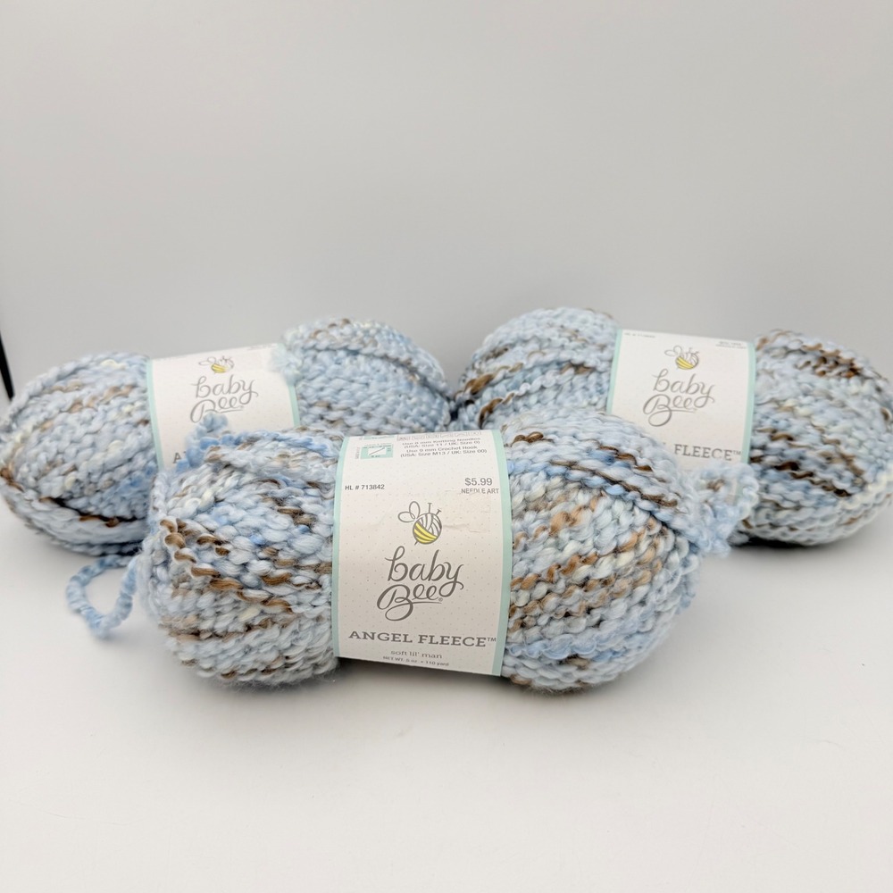 Baby Bee Angel Fleece Yarn Soft Lil Man Blue Brown Lot of 3 Full 1 Partial Skein